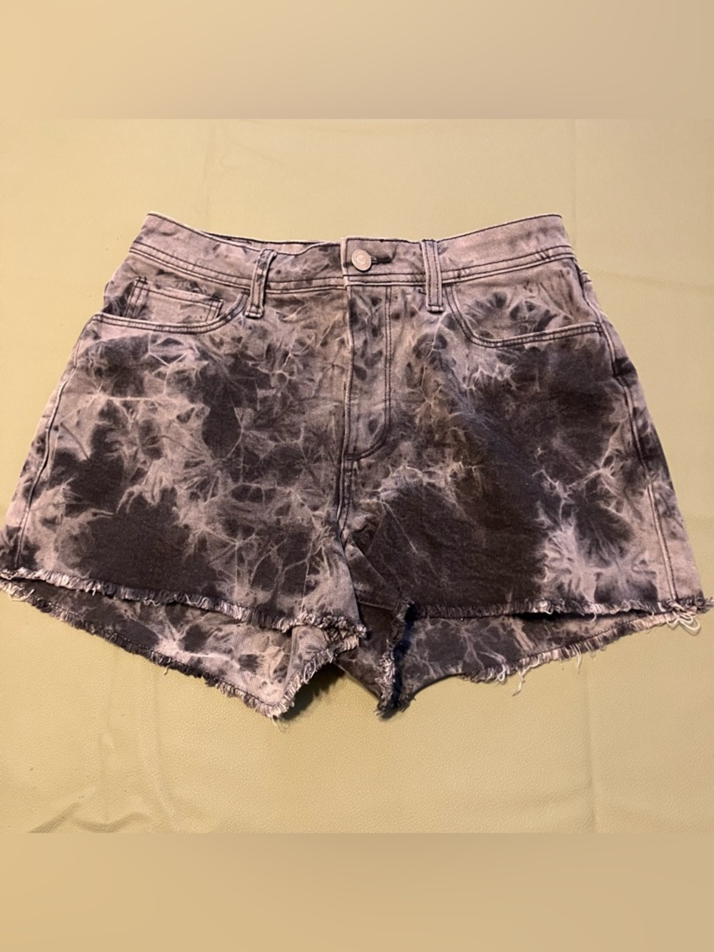 Hollister Tie-Dye Black and Gray Denim Cutoff Shorts
